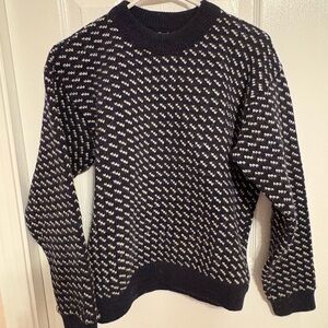 Men's Navy and White Patterned Sweater